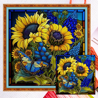 Glass Painting-Sunflower Bush - 11CT Counted Cross Stitch 40*40CM