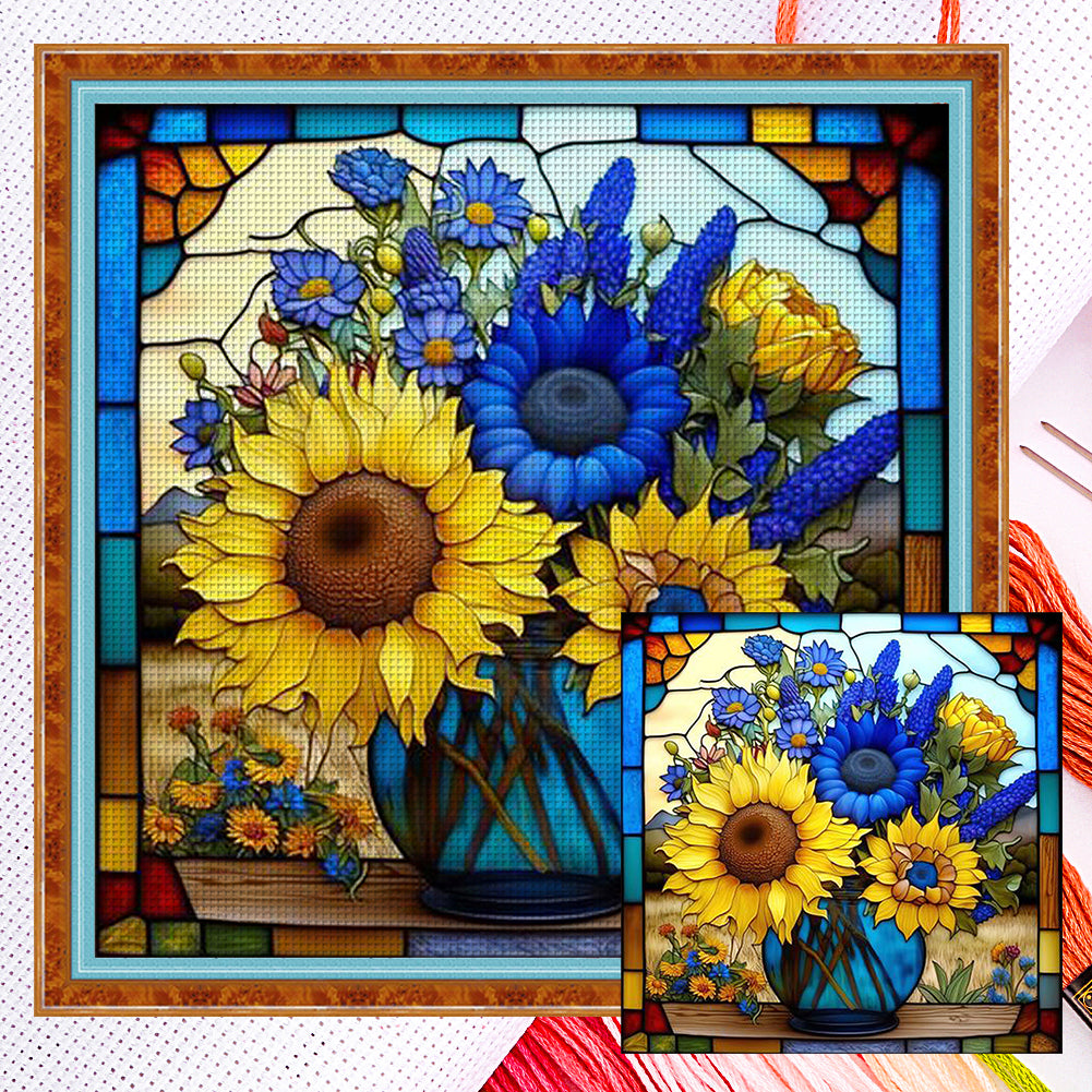 Glass Painting-Sunflower Bush - 11CT Counted Cross Stitch 40*40CM