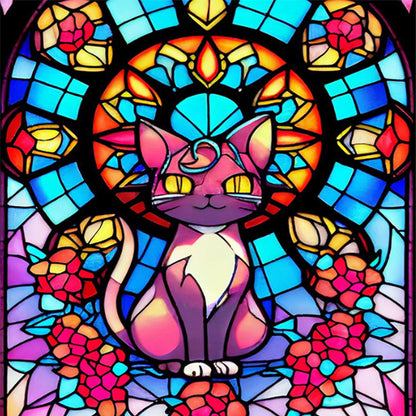 Glass Painting-Cat - 11CT Stamped Cross Stitch 50*50CM