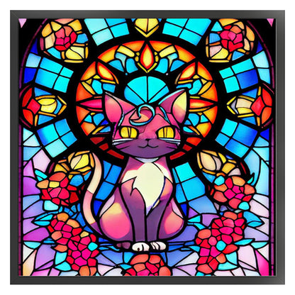 Glass Painting-Cat - 11CT Stamped Cross Stitch 50*50CM