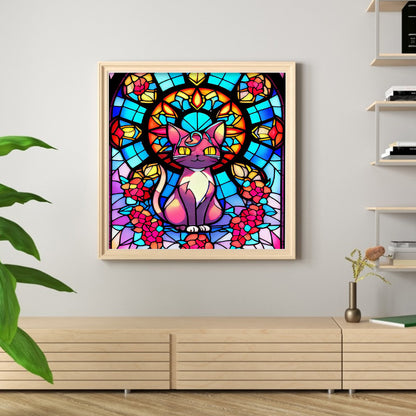 Glass Painting-Cat - 11CT Stamped Cross Stitch 50*50CM