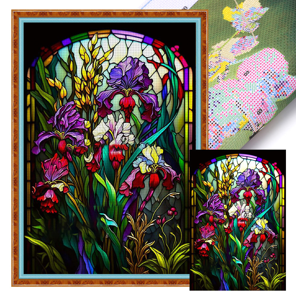 Glass Painting - Iris - 14CT Stamped Cross Stitch 45*65CM