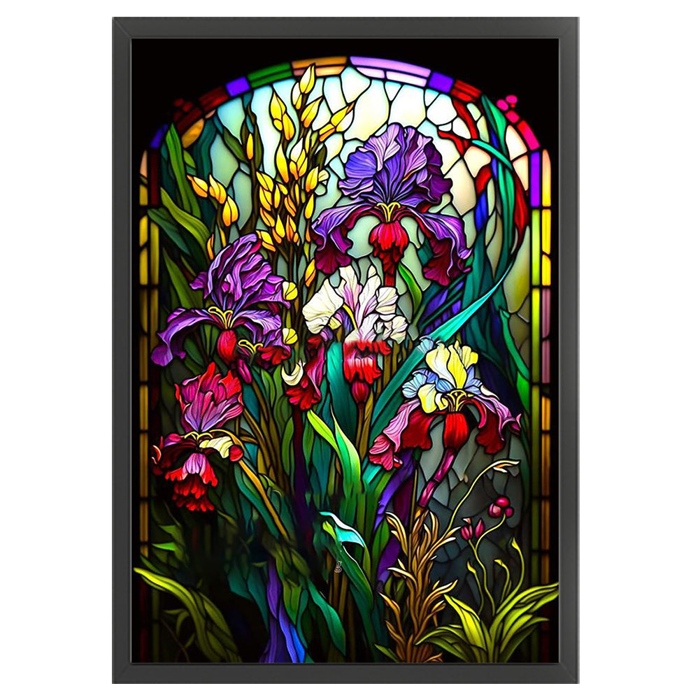 Glass Painting - Iris - 14CT Stamped Cross Stitch 45*65CM