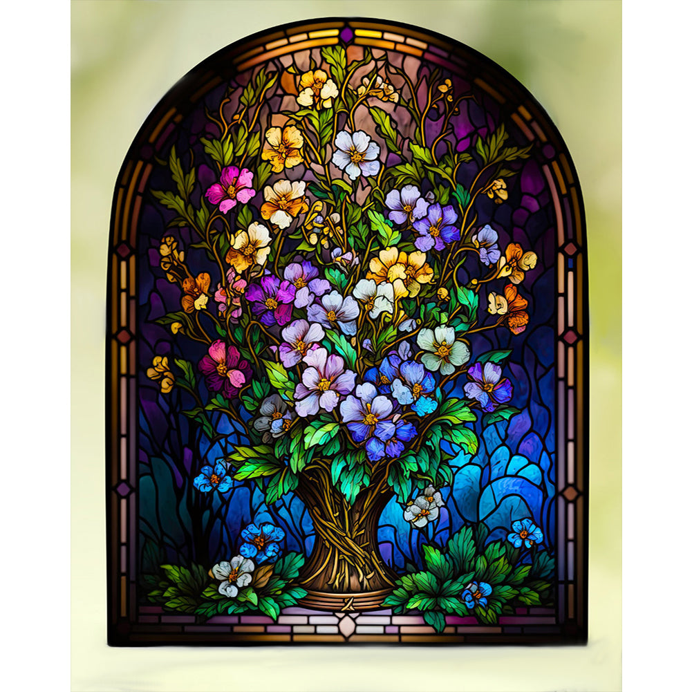 Glass Painting - Colorful Flowers - 14CT Stamped Cross Stitch 50*60CM