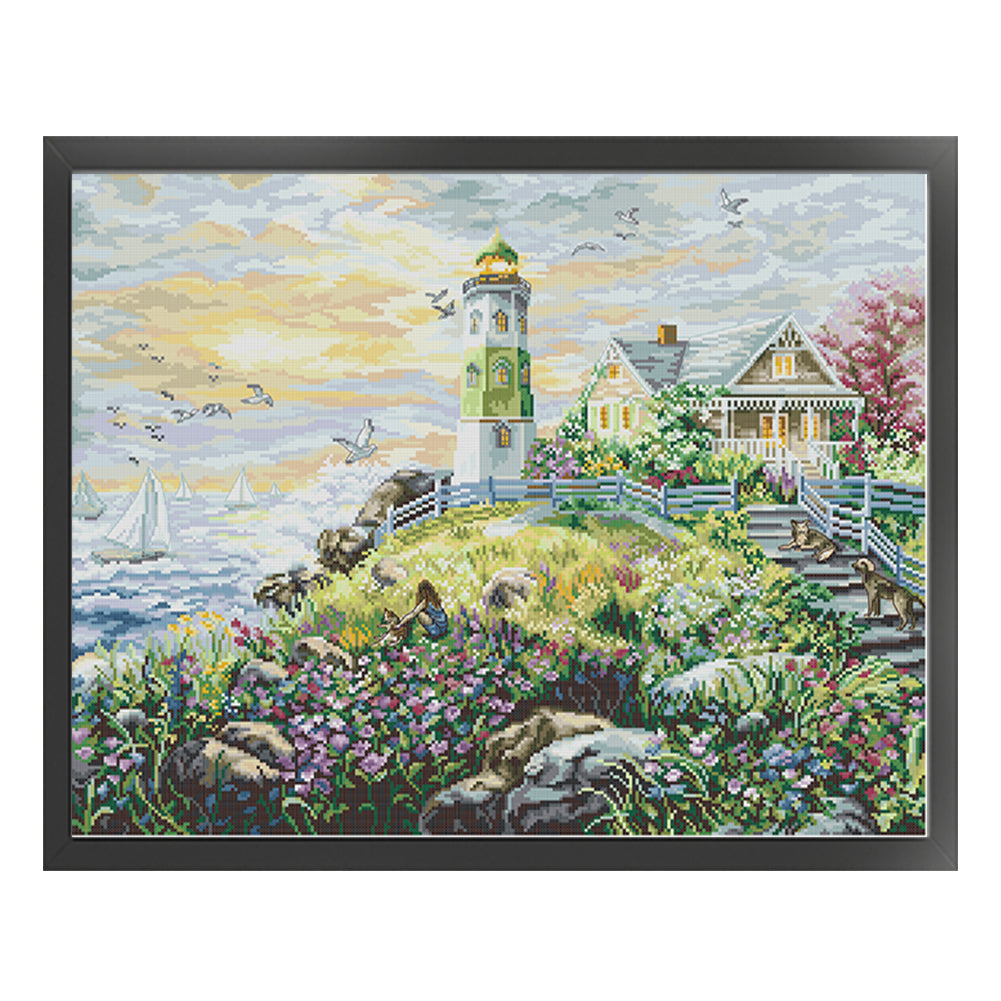 Seaside Lighthouse Five - 14CT Stamped Cross Stitch 57*46CM(Joy Sunday)