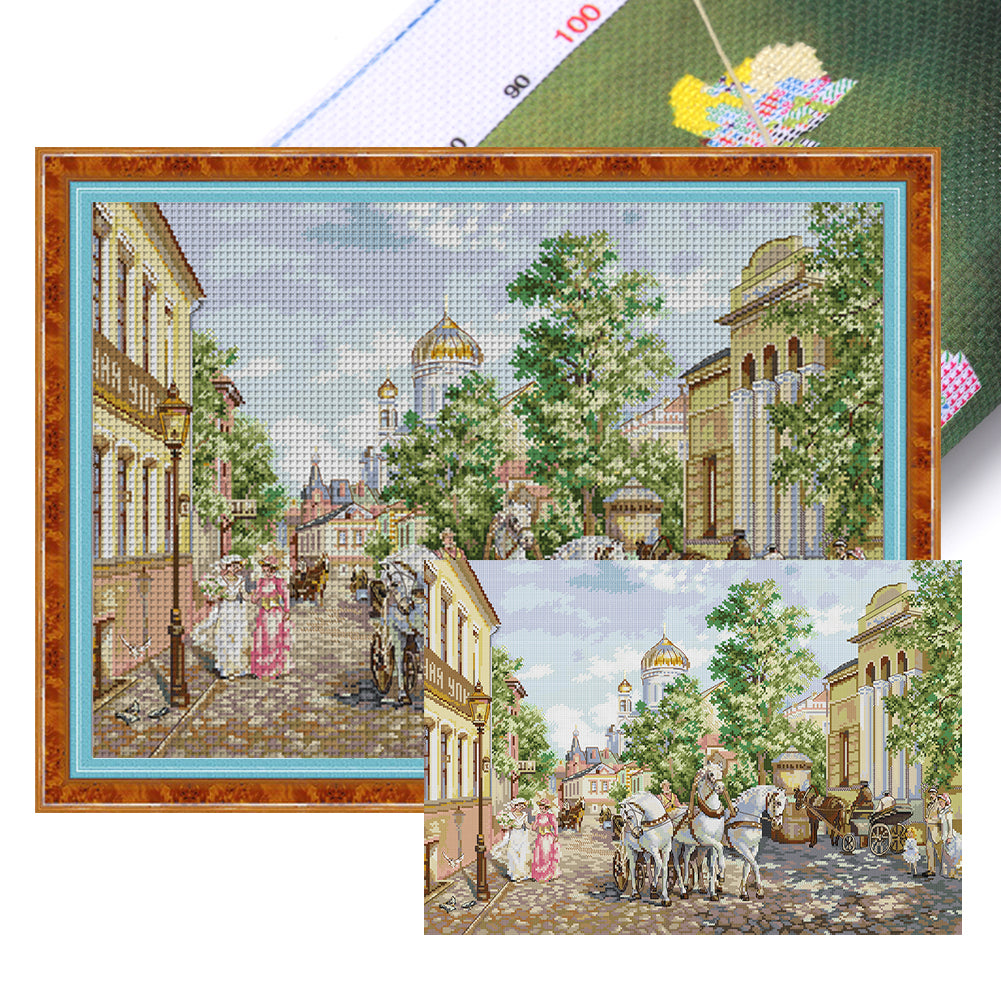 Troika In Front Of The Church - 14CT Stamped Cross Stitch 60*44CM(Joy Sunday)