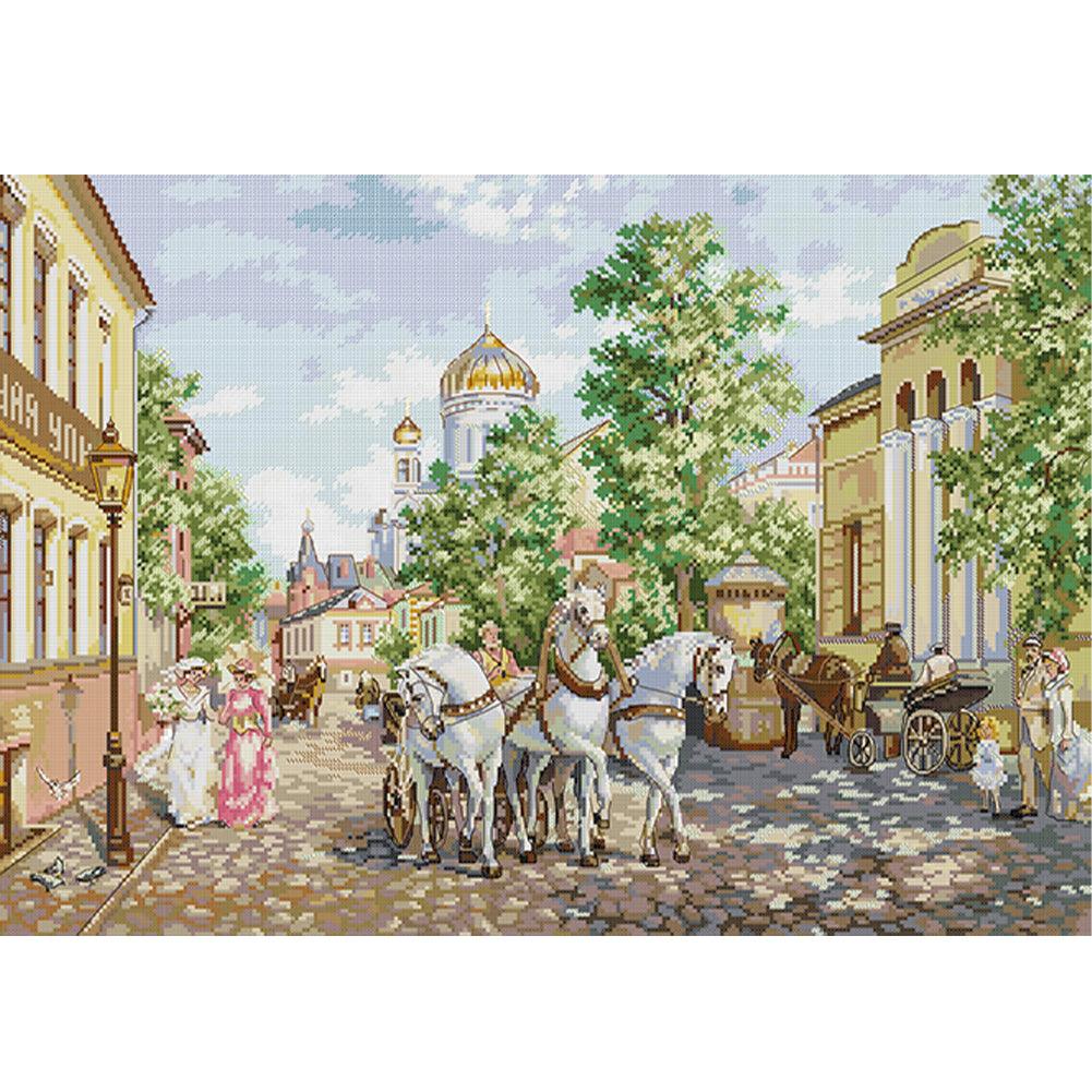 Troika In Front Of The Church - 14CT Stamped Cross Stitch 60*44CM(Joy Sunday)