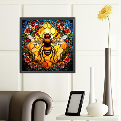 Flower Bee Glass Painting - Full Round Drill Diamond Painting 40*40CM