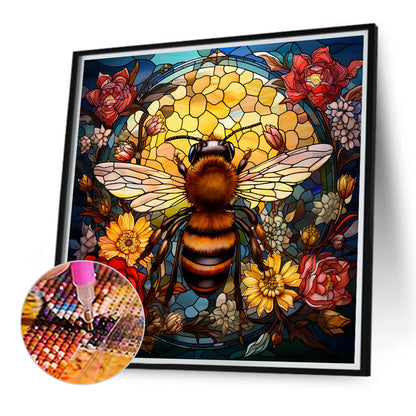 Flower Bee Glass Painting - Full Round Drill Diamond Painting 40*40CM