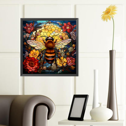 Flower Bee Glass Painting - Full Round Drill Diamond Painting 40*40CM