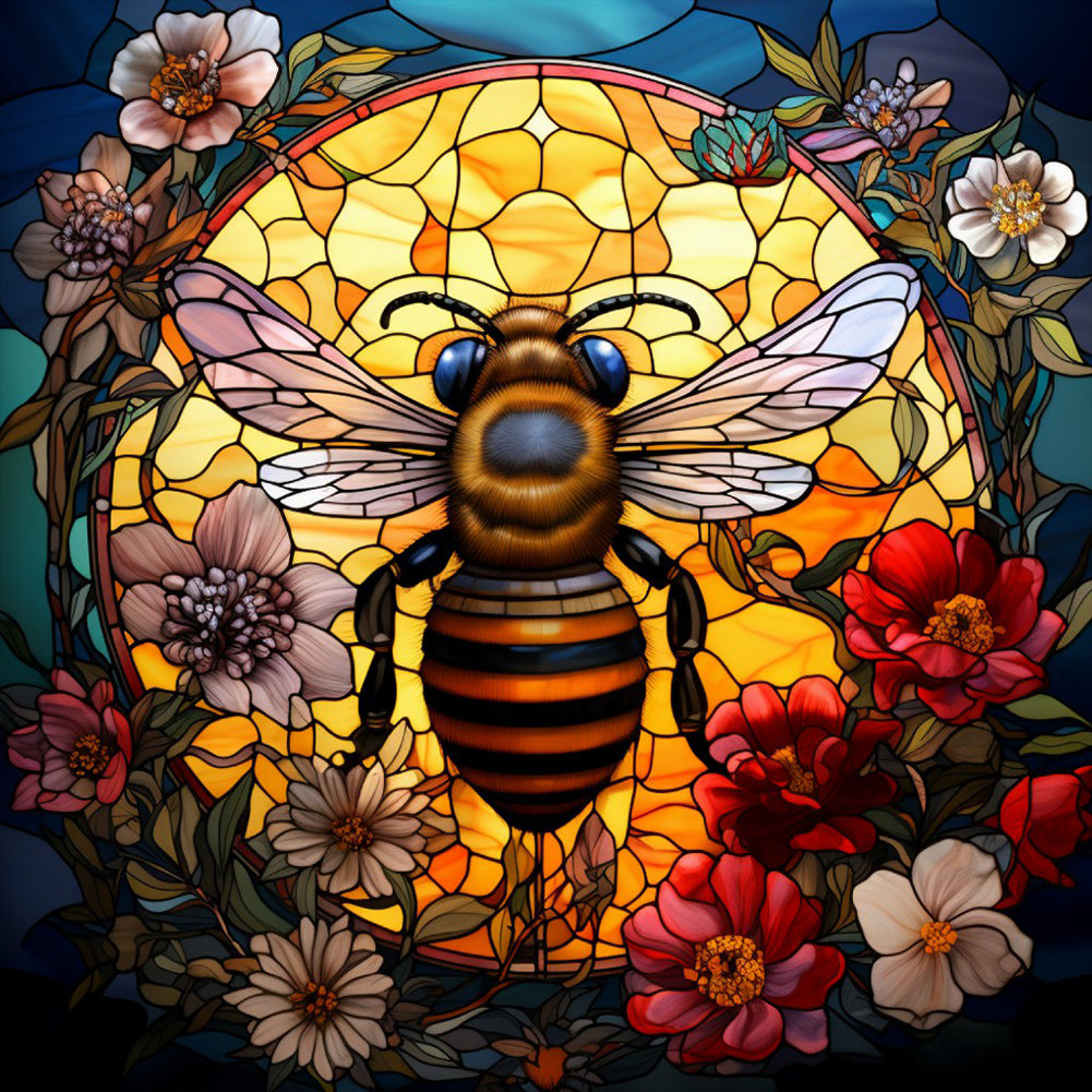 Flower Bee Glass Painting - Full Round Drill Diamond Painting 40*40CM