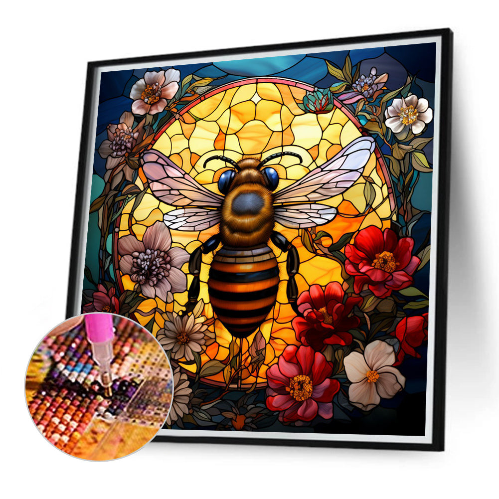 Flower Bee Glass Painting - Full Round Drill Diamond Painting 40*40CM