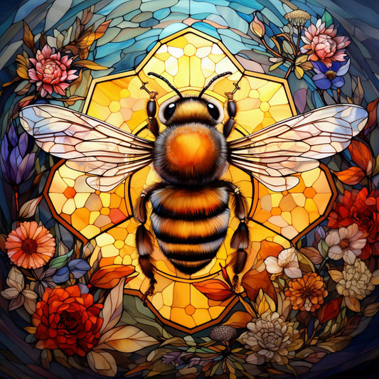 Flower Bee Glass Painting - Full Round Drill Diamond Painting 40*40CM