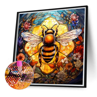 Flower Bee Glass Painting - Full Round Drill Diamond Painting 40*40CM