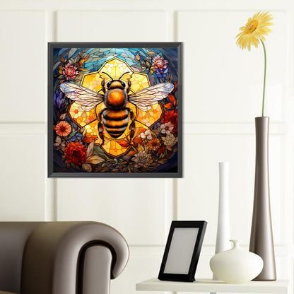 Flower Bee Glass Painting - Full Round Drill Diamond Painting 40*40CM