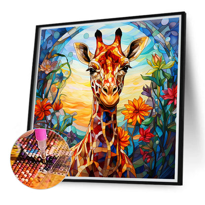 Giraffe Glass Painting - Full Round Drill Diamond Painting 40*40CM