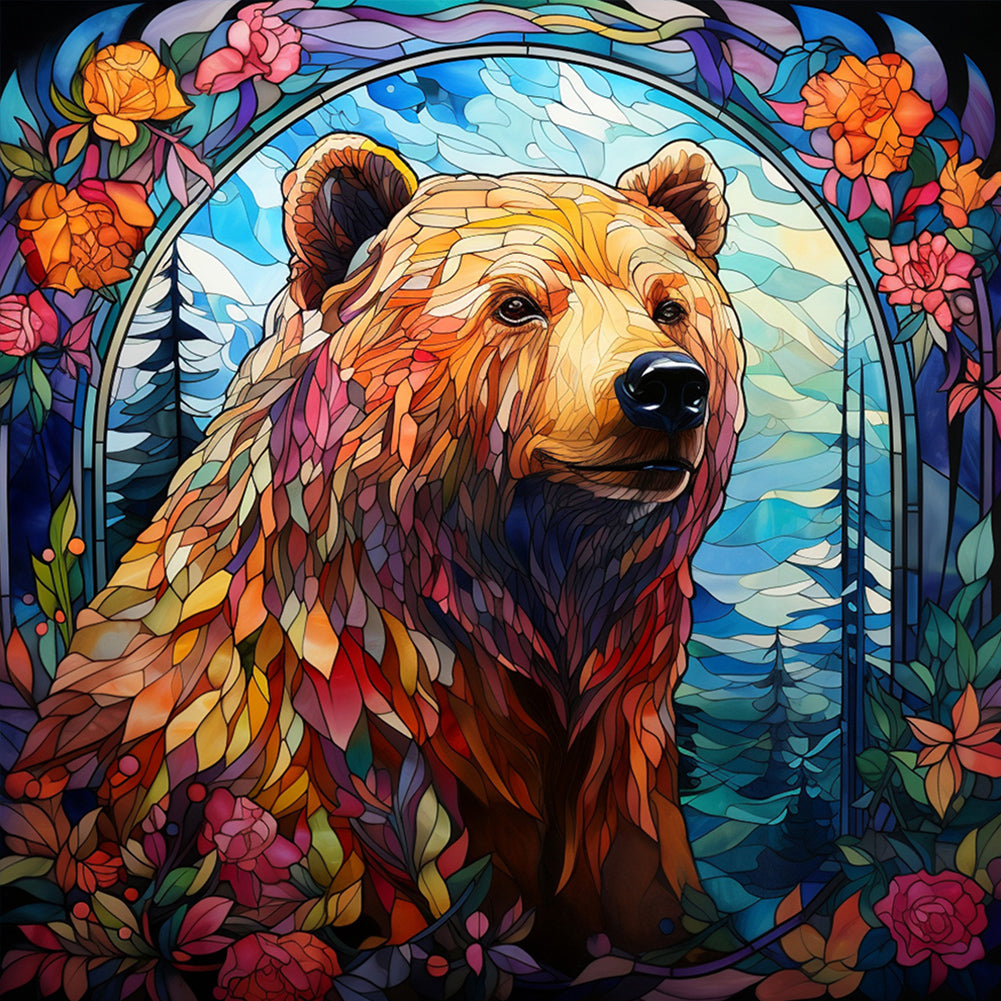 Brown Bear Glass Painting - Full Round Drill Diamond Painting 40*40CM