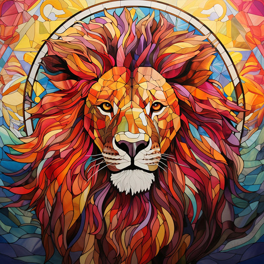 Lion Glass Painting - Full Round Drill Diamond Painting 40*40CM