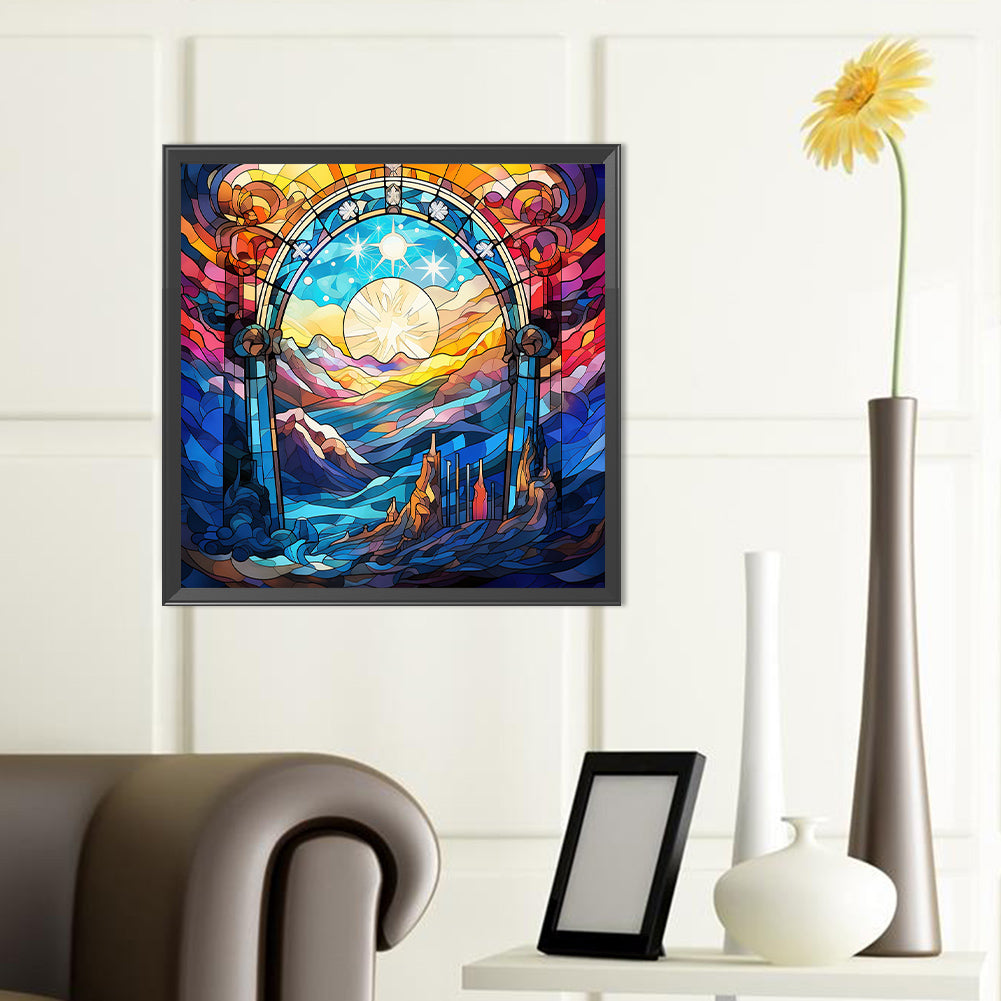 Glass Painting Of Mountains, Rivers And Rivers - Full Round Drill Diamond Painting 40*40CM