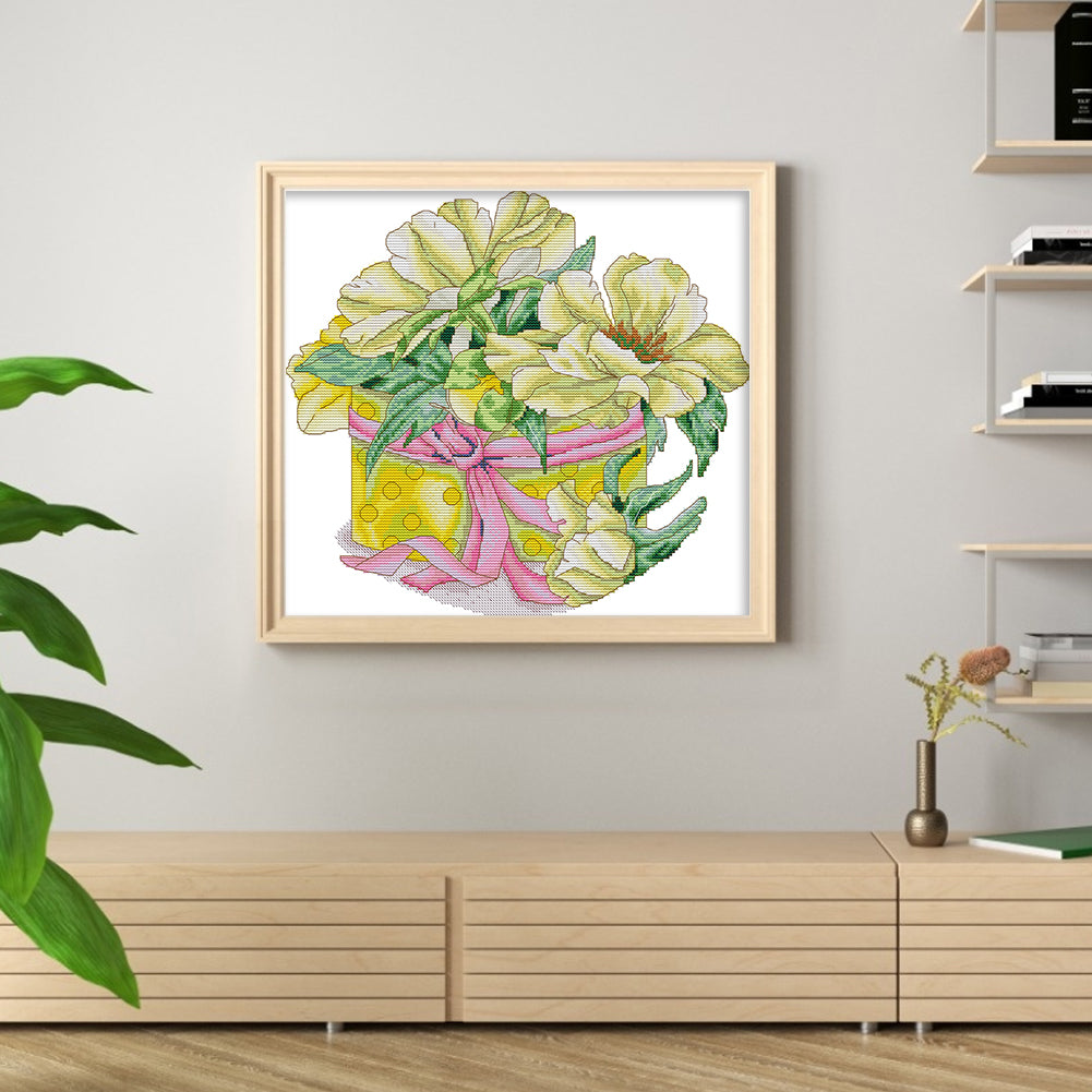 Yellow Peony - 14CT Stamped Cross Stitch 37*43CM(Joy Sunday)