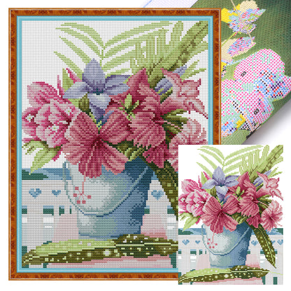 Flowers - 14CT Stamped Cross Stitch 26*34CM(Joy Sunday)