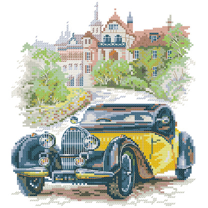 Yellow Classic Car - 14CT Stamped Cross Stitch 26*30CM(Joy Sunday)