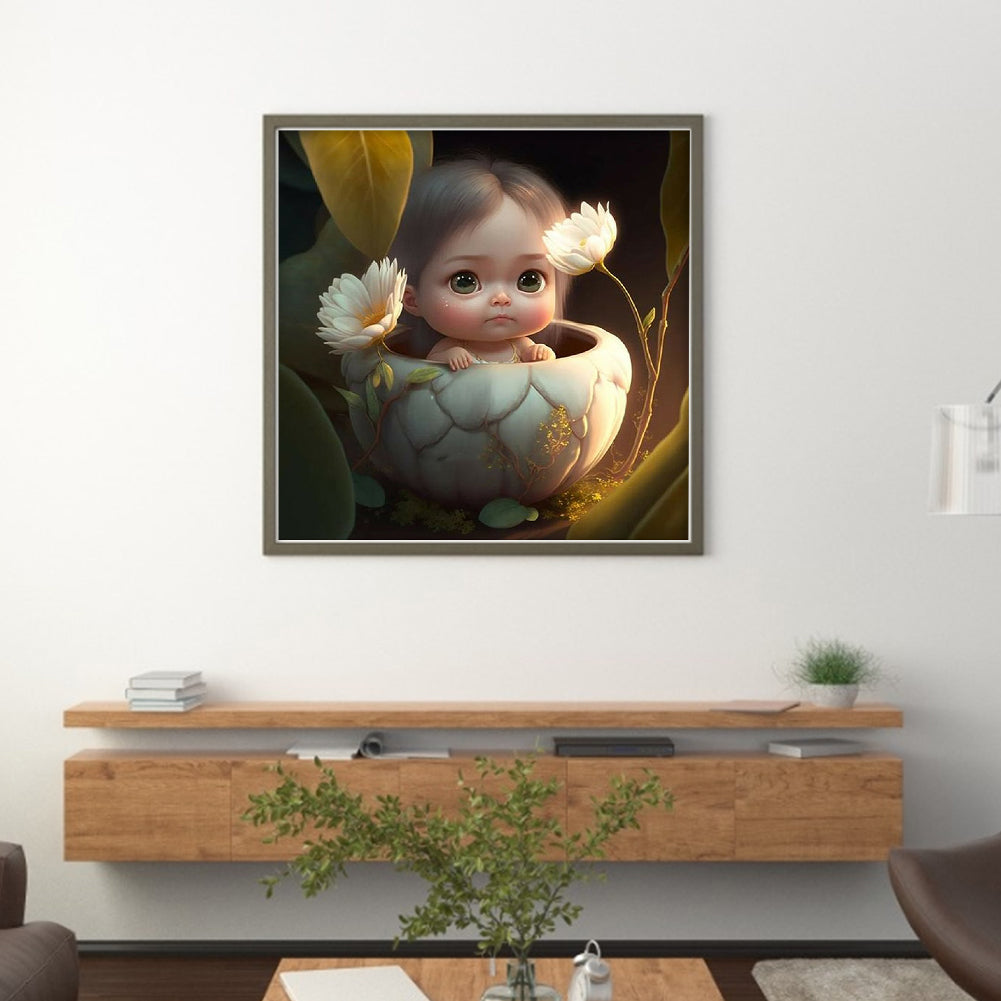 Child In Flower Pot - 11CT Stamped Cross Stitch 50*50CM