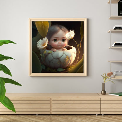 Child In Flower Pot - 11CT Stamped Cross Stitch 50*50CM