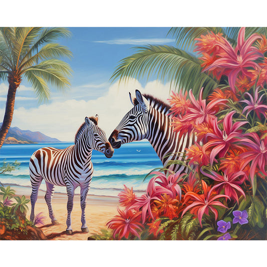 Zebra By The Sea - Full Round Drill Diamond Painting 50*40CM