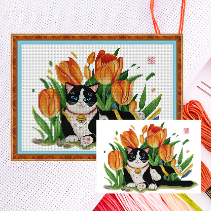 Cat Five - 14CT Counted Cross Stitch 35*27CM(Joy Sunday)