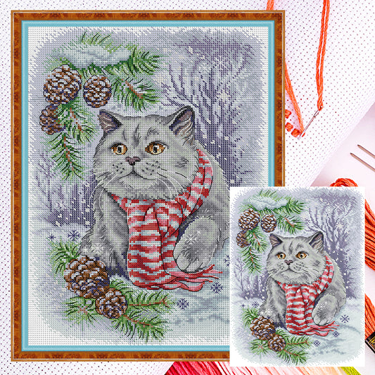 Snow Blue Cat - 14CT Counted Cross Stitch 29*40CM(Joy Sunday)