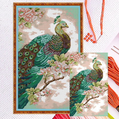 Green Peacock - 14CT Counted Cross Stitch 30*46CM(Joy Sunday)