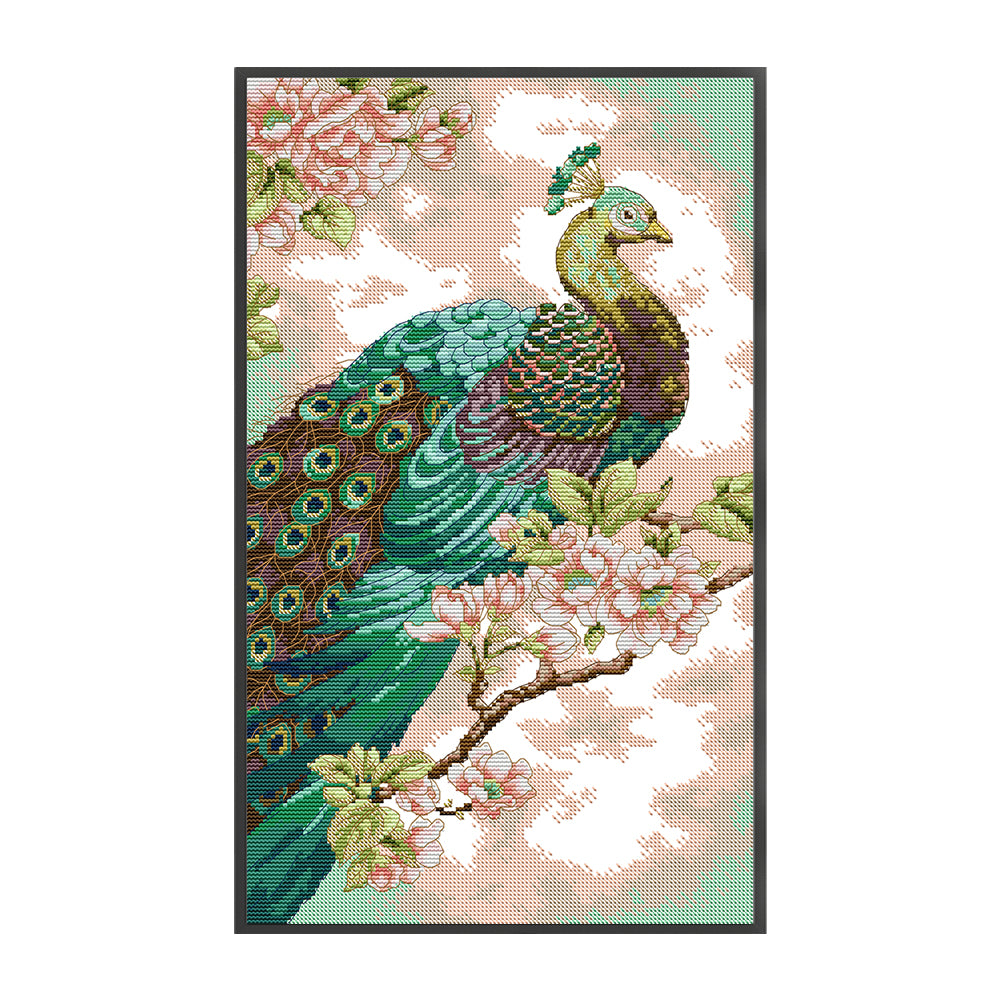 Green Peacock - 14CT Counted Cross Stitch 30*46CM(Joy Sunday)