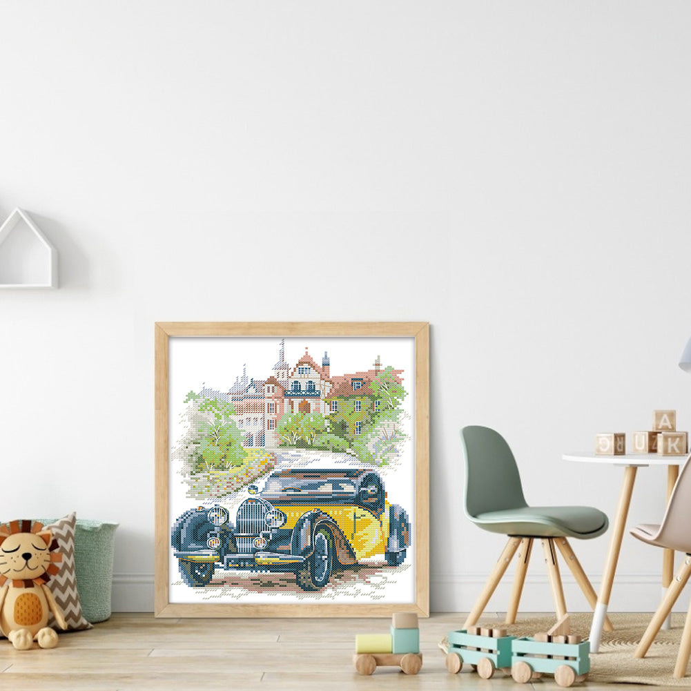 Yellow Classic Car - 14CT Counted Cross Stitch 26*30CM(Joy Sunday)