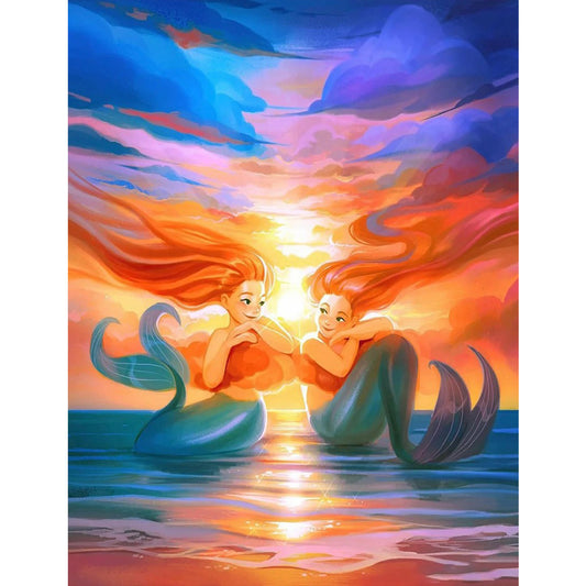 Twin Mermaids - Full Round Drill Diamond Painting 50*60CM