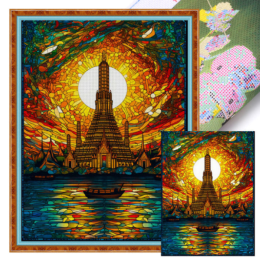 Glass Painting - Wat Arun, Bangkok - 14CT Stamped Cross Stitch 50*65CM