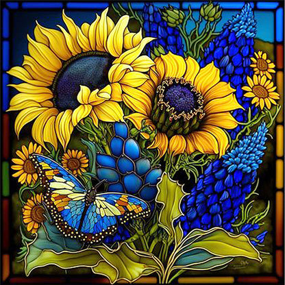 Glass Painting-Sunflower Bush - 14CT Stamped Cross Stitch 40*40CM