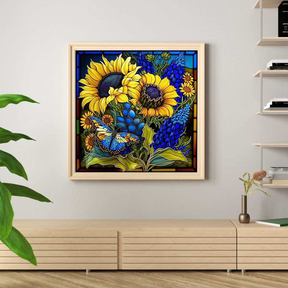 Glass Painting-Sunflower Bush - 14CT Stamped Cross Stitch 40*40CM