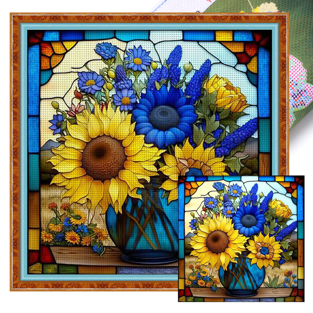 Glass Painting-Sunflower Bush - 14CT Stamped Cross Stitch 40*40CM