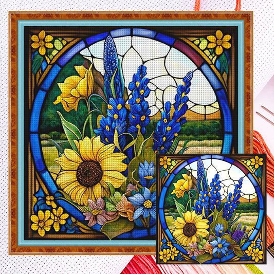 Glass Painting-Sunflower Bush - 14CT Counted Cross Stitch 40*40CM