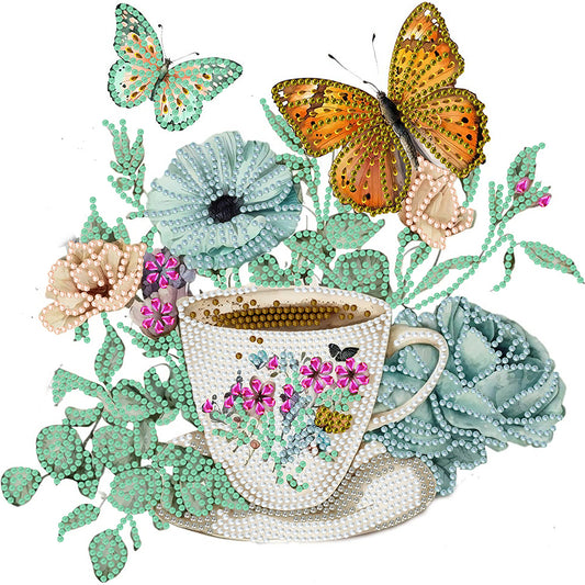 Coffee And Flower Butterfly - Special Shaped Drill Diamond Painting 30*30CM