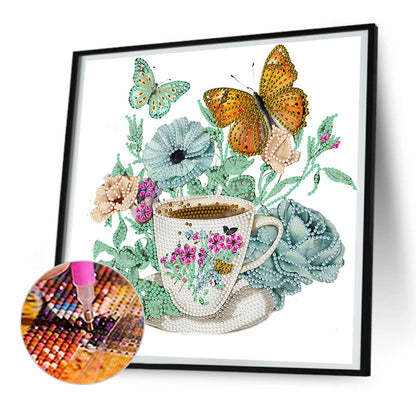 Coffee And Flower Butterfly - Special Shaped Drill Diamond Painting 30*30CM