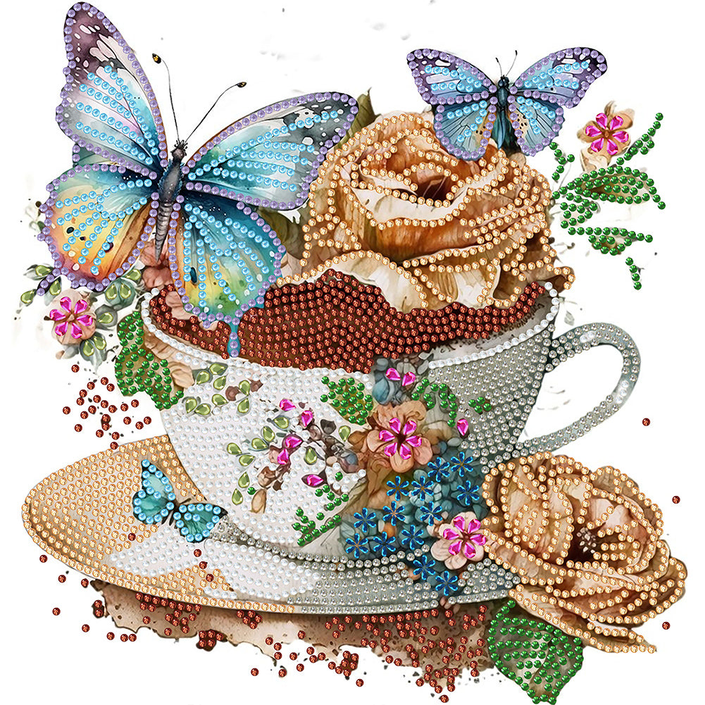 Coffee And Flower Butterfly - Special Shaped Drill Diamond Painting 30*30CM