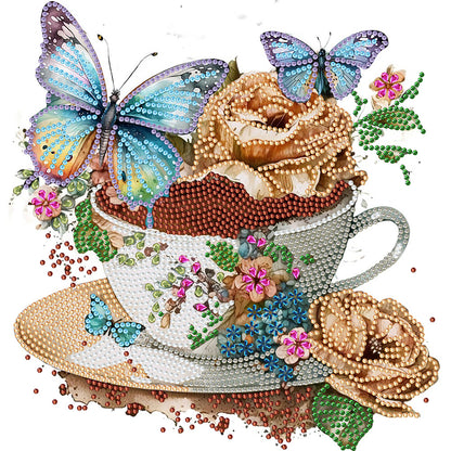 Coffee And Flower Butterfly - Special Shaped Drill Diamond Painting 30*30CM