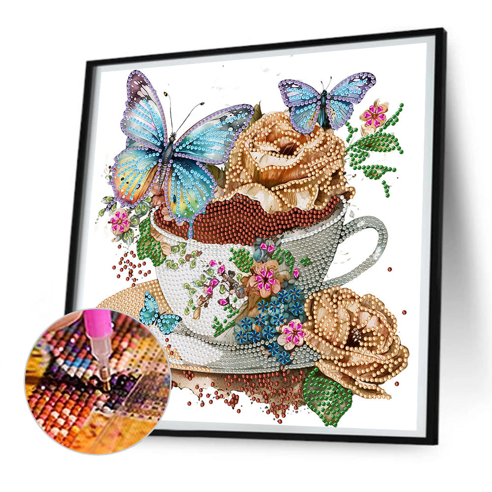 Coffee And Flower Butterfly - Special Shaped Drill Diamond Painting 30*30CM