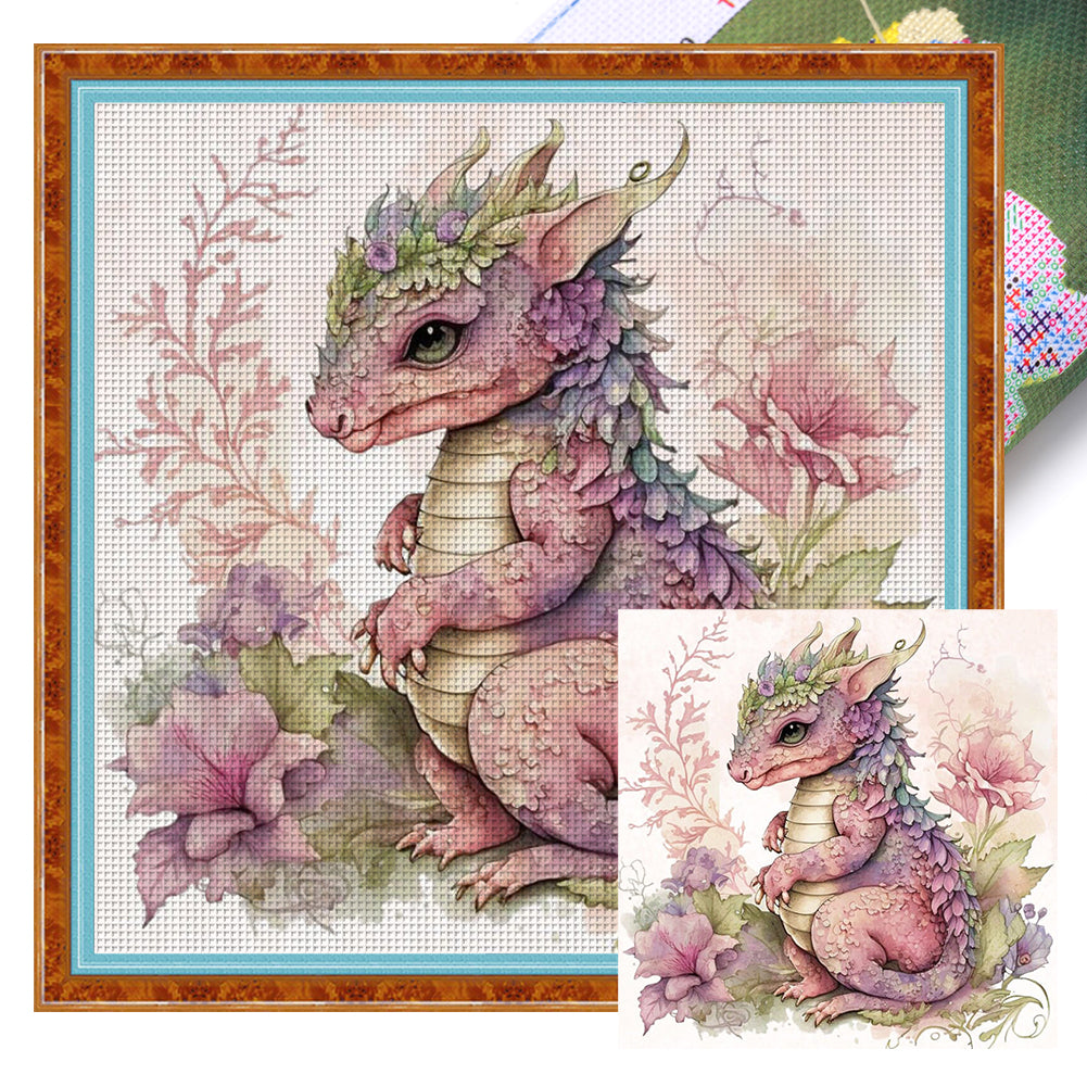 Cute Flower Pterosaur - 11CT Stamped Cross Stitch 50*50CM