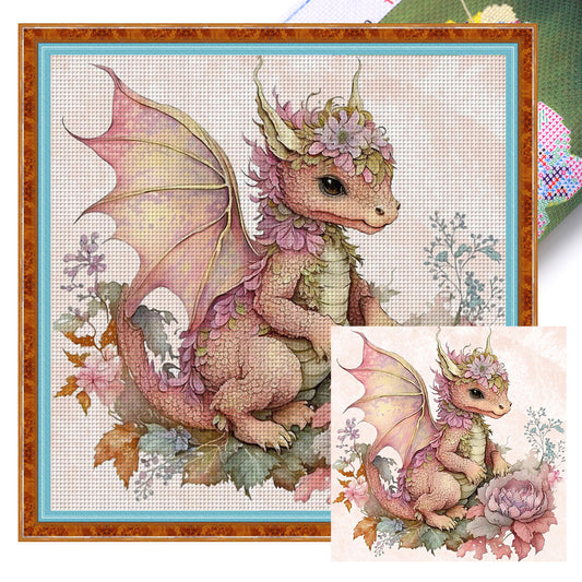 Cute Flower Pterosaur - 11CT Stamped Cross Stitch 50*50CM