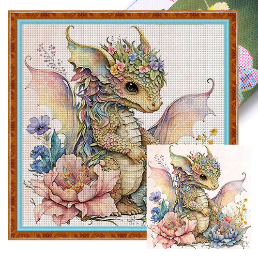 Cute Flower Pterosaur - 11CT Stamped Cross Stitch 50*50CM