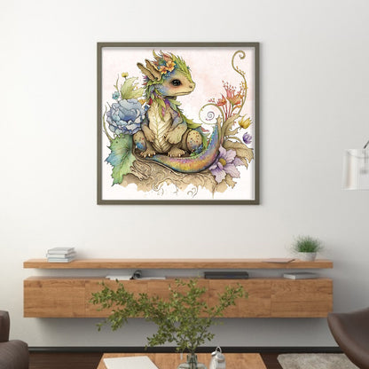 Cute Flower Pterosaur - 11CT Stamped Cross Stitch 50*50CM