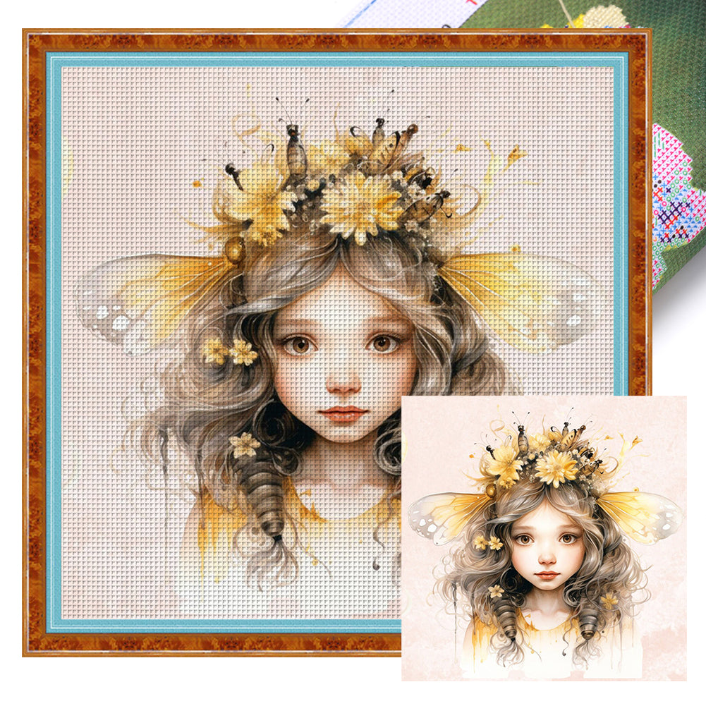 Bee Girl - 11CT Stamped Cross Stitch 50*50CM